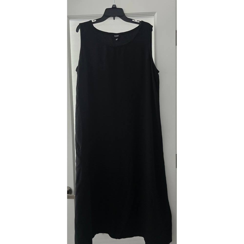 Eileen Fisher Black Viscose Wool Textured Knit Sleeveless Shift Dress 2X USA - Picture 2 of 8